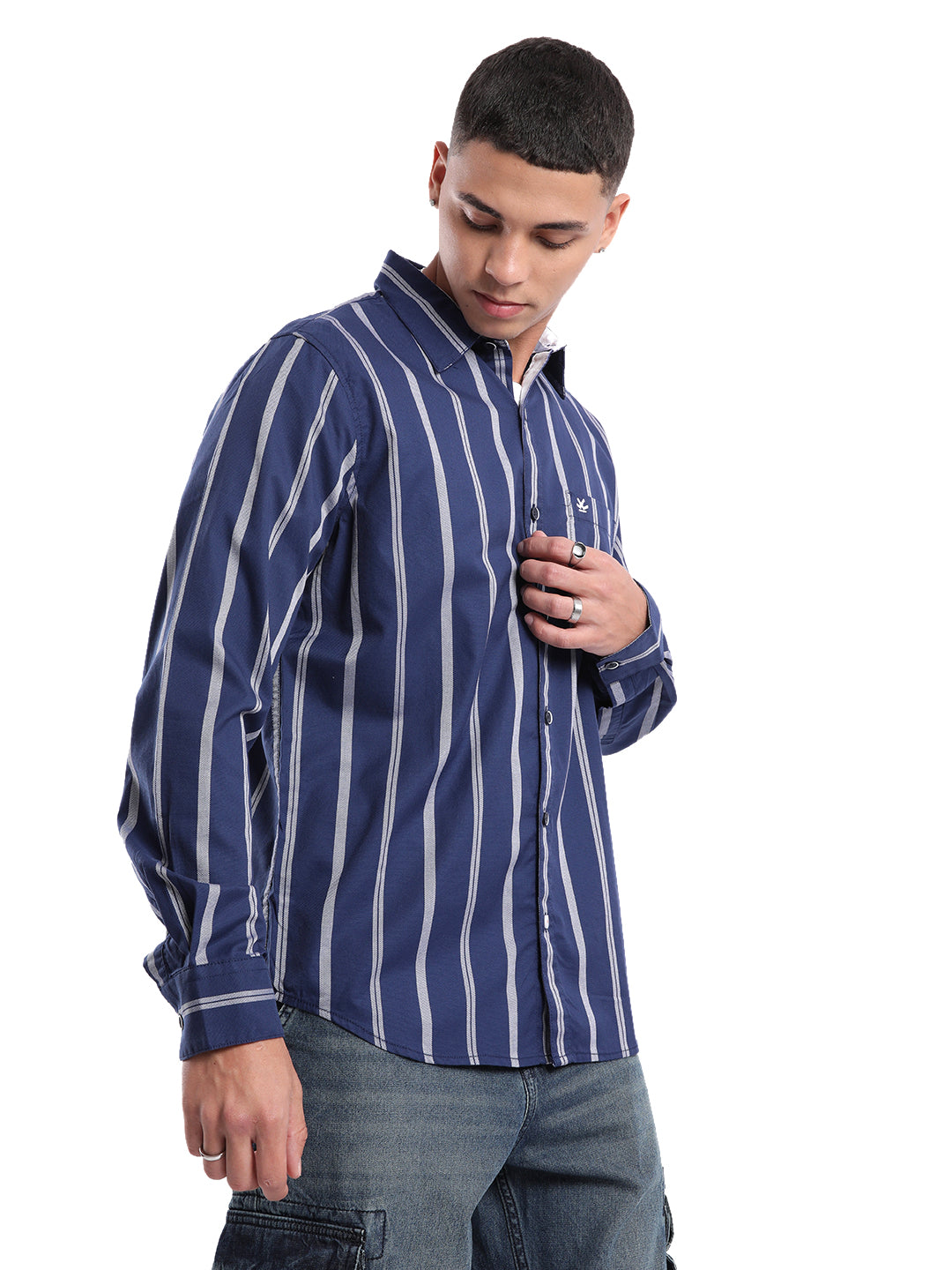 Elite Navy Full Sleeve Striped Shirt