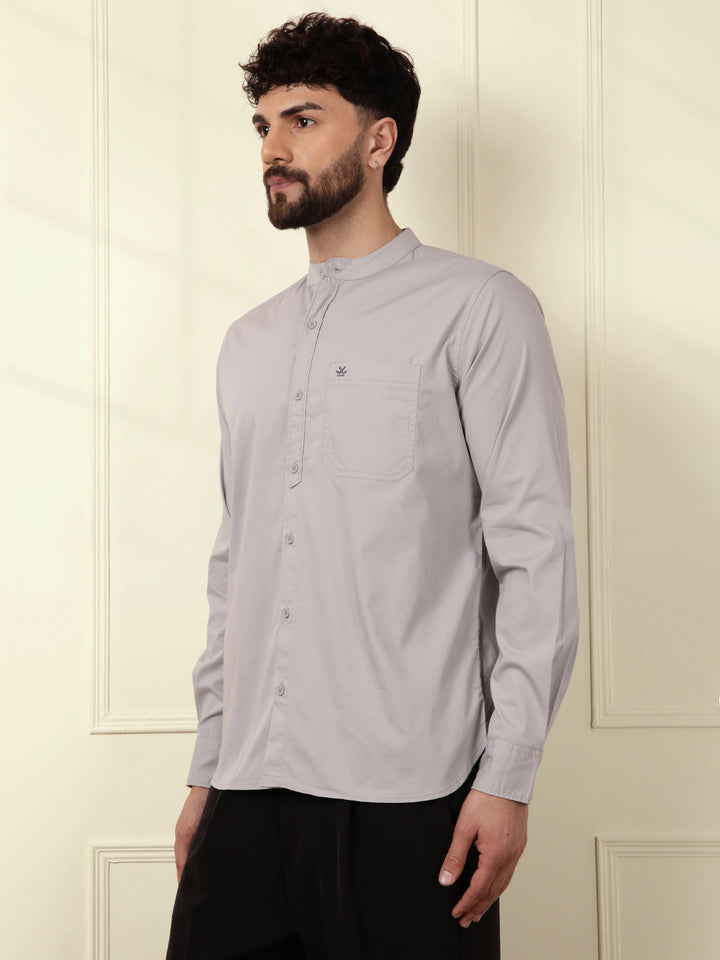 Grey Oxford Mandarin Collar Shirt