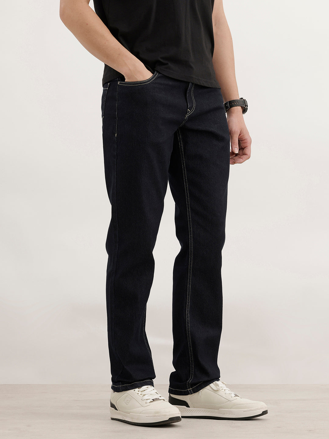 Straight Fit Solid Denim Jeans  | Dark Blue