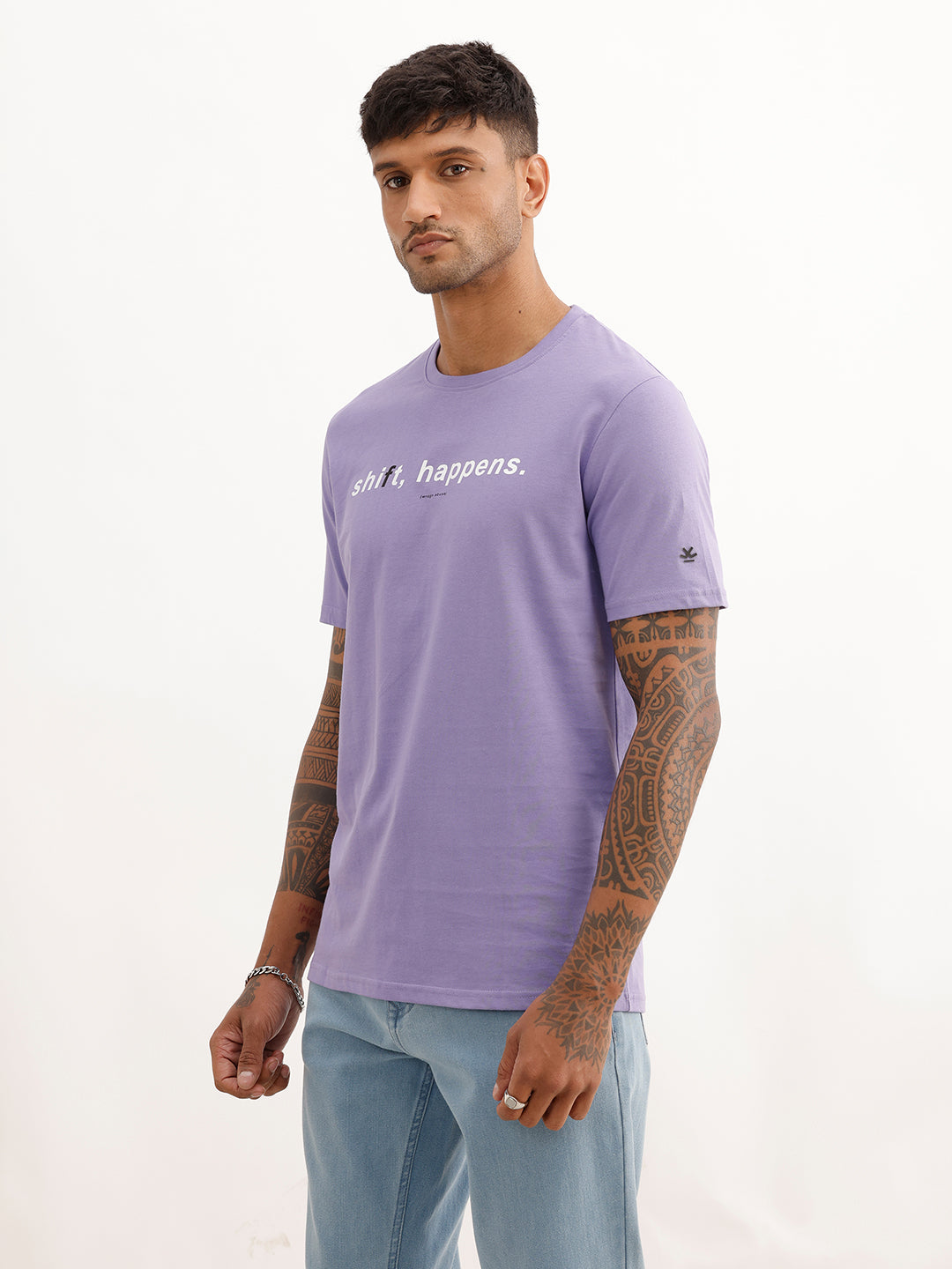 Slim Fit Placement Printed T-Shirt | Lavender