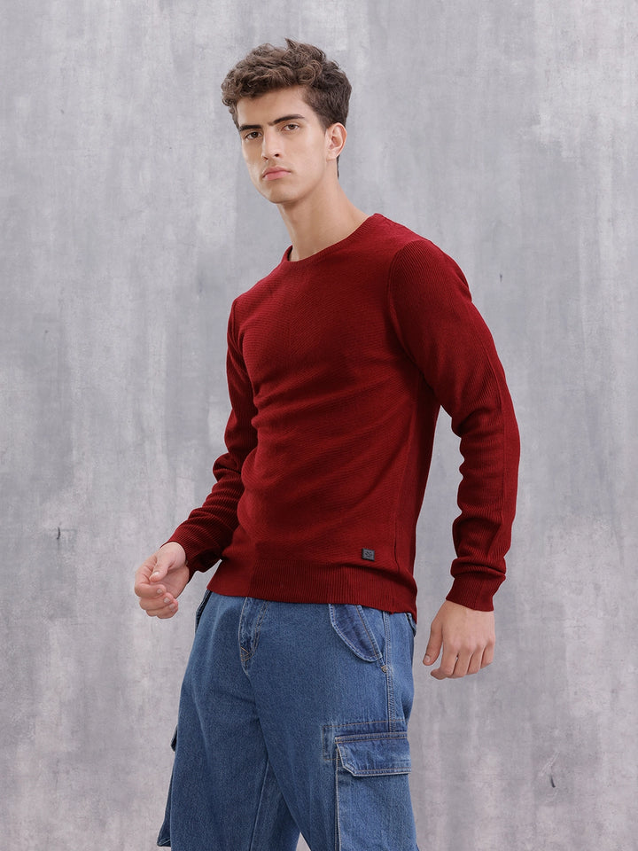 Solid Textured Pull Over | Maroon
