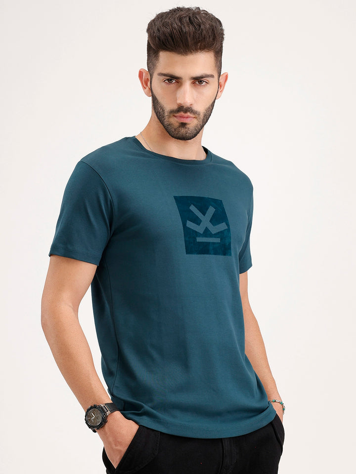 Slim Fit Flock Printed T-Shirt | Teal