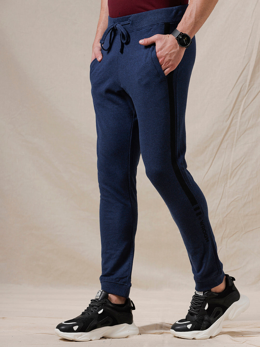 Knit Navy Blue Jogger With Stripe