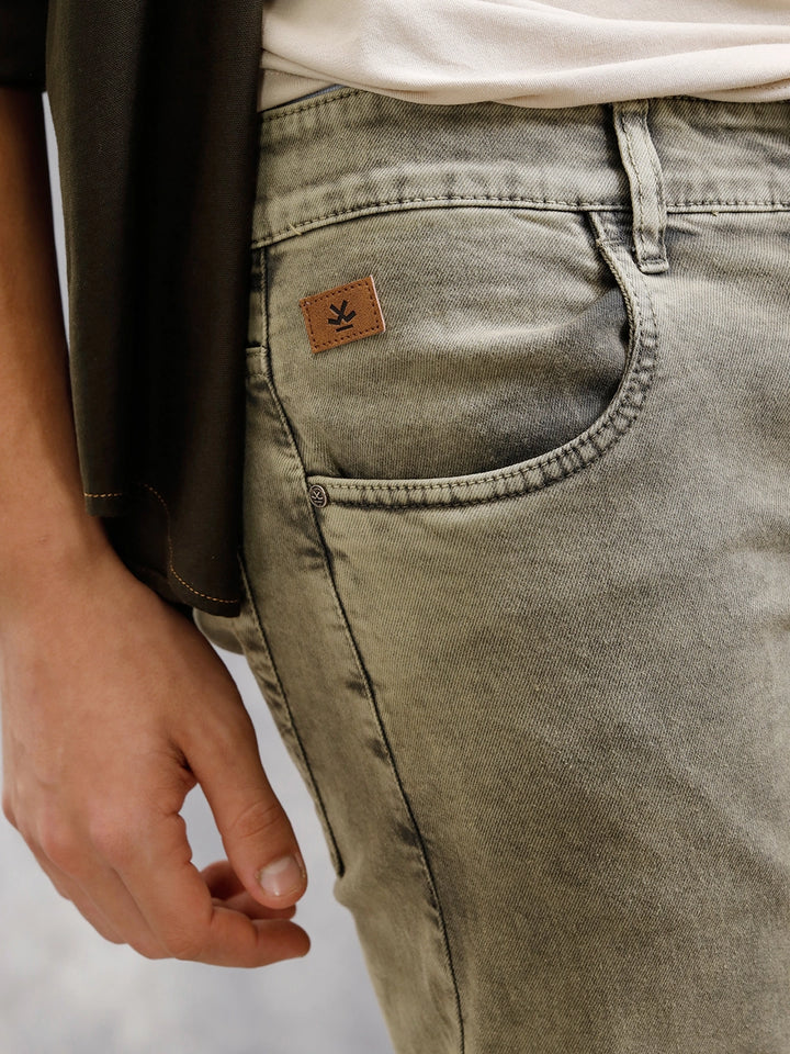 Retro Wash Overdyed Slim Fit Jeans | Olive