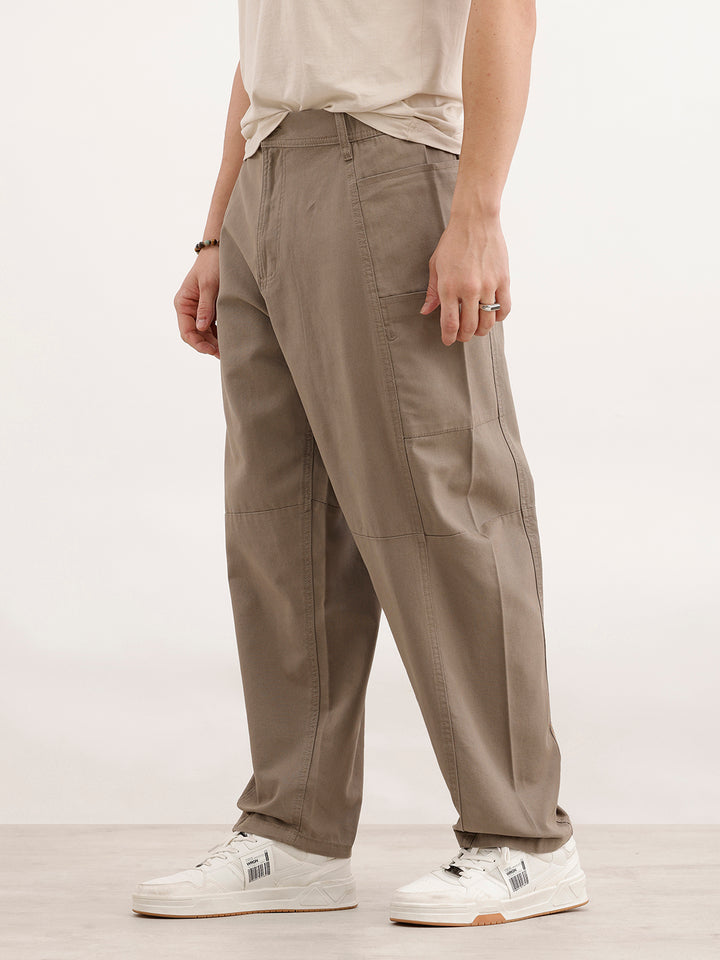 Barrel Fit Cut & Sew Trousers  | Khaki