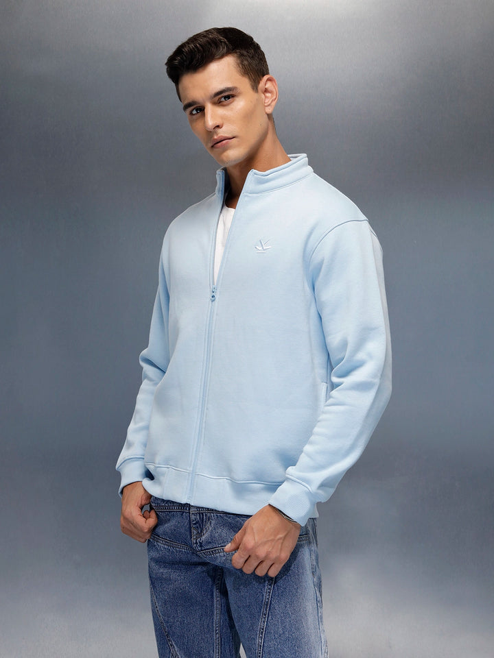 men's casual front zip up stand collar sweatshirt | Blue