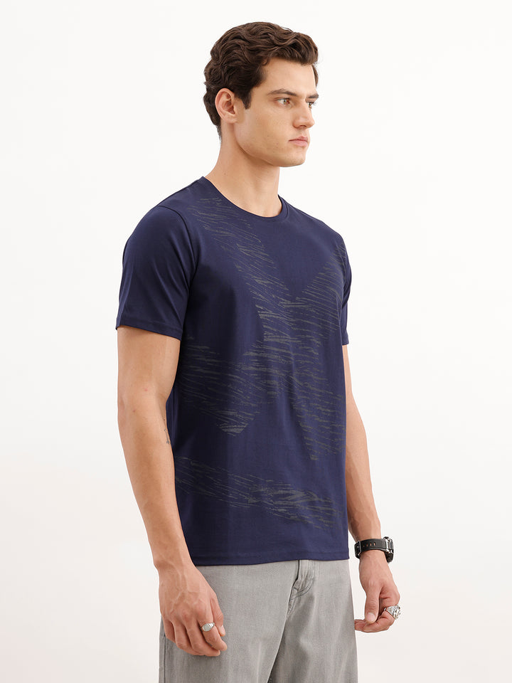 Slim Fit Placement Printed T-Shirt  | Navy Blue