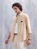 Oversized Fit Double Pocket Solid Shirt | Beige