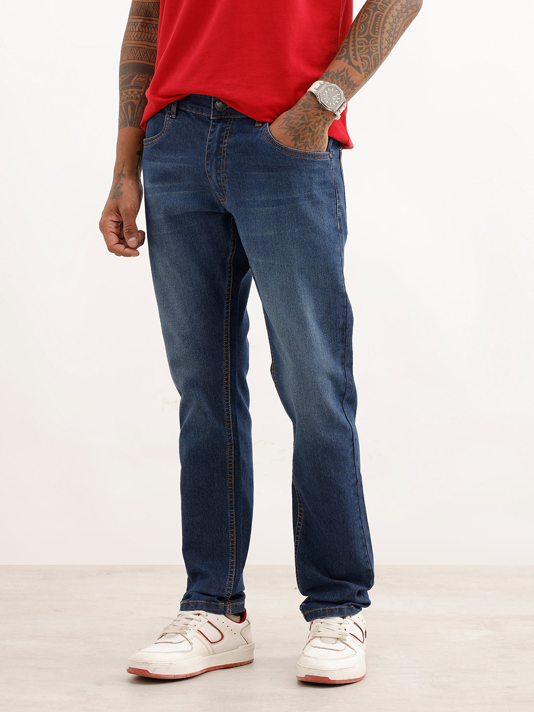 Faded Slim Fit Denim Jeans | Dark Blue