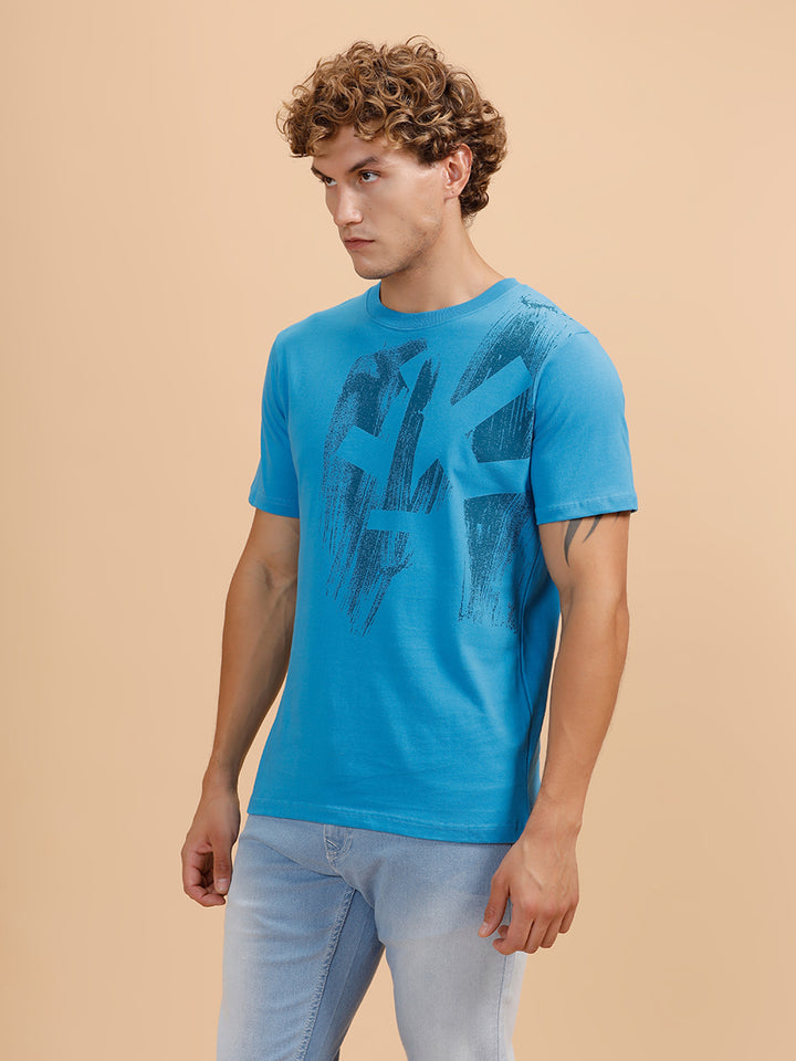 Brush Stroke Placement Printed T-Shirt | Blue