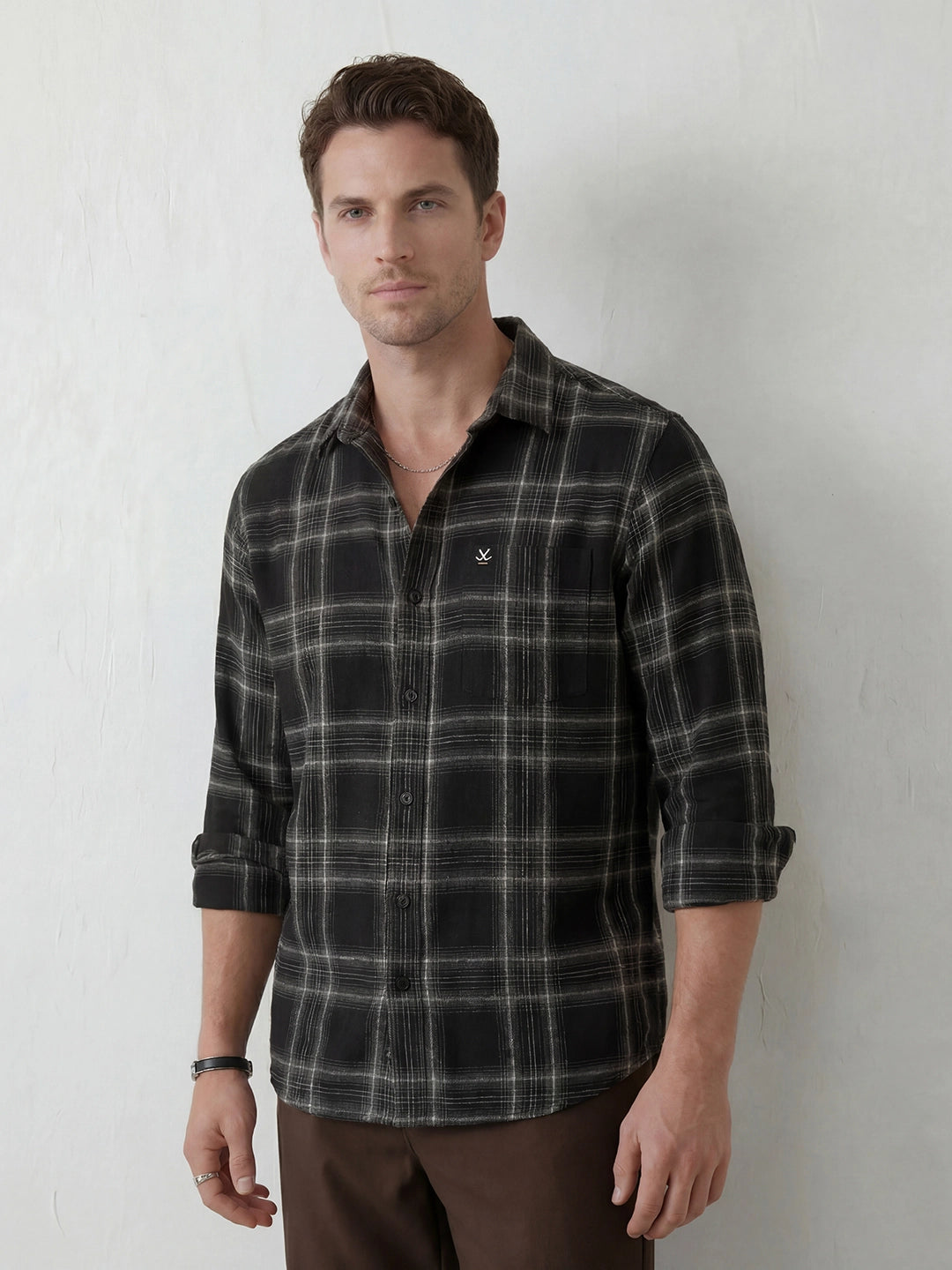 Classic Regular Fit Checkered Shirt | Black