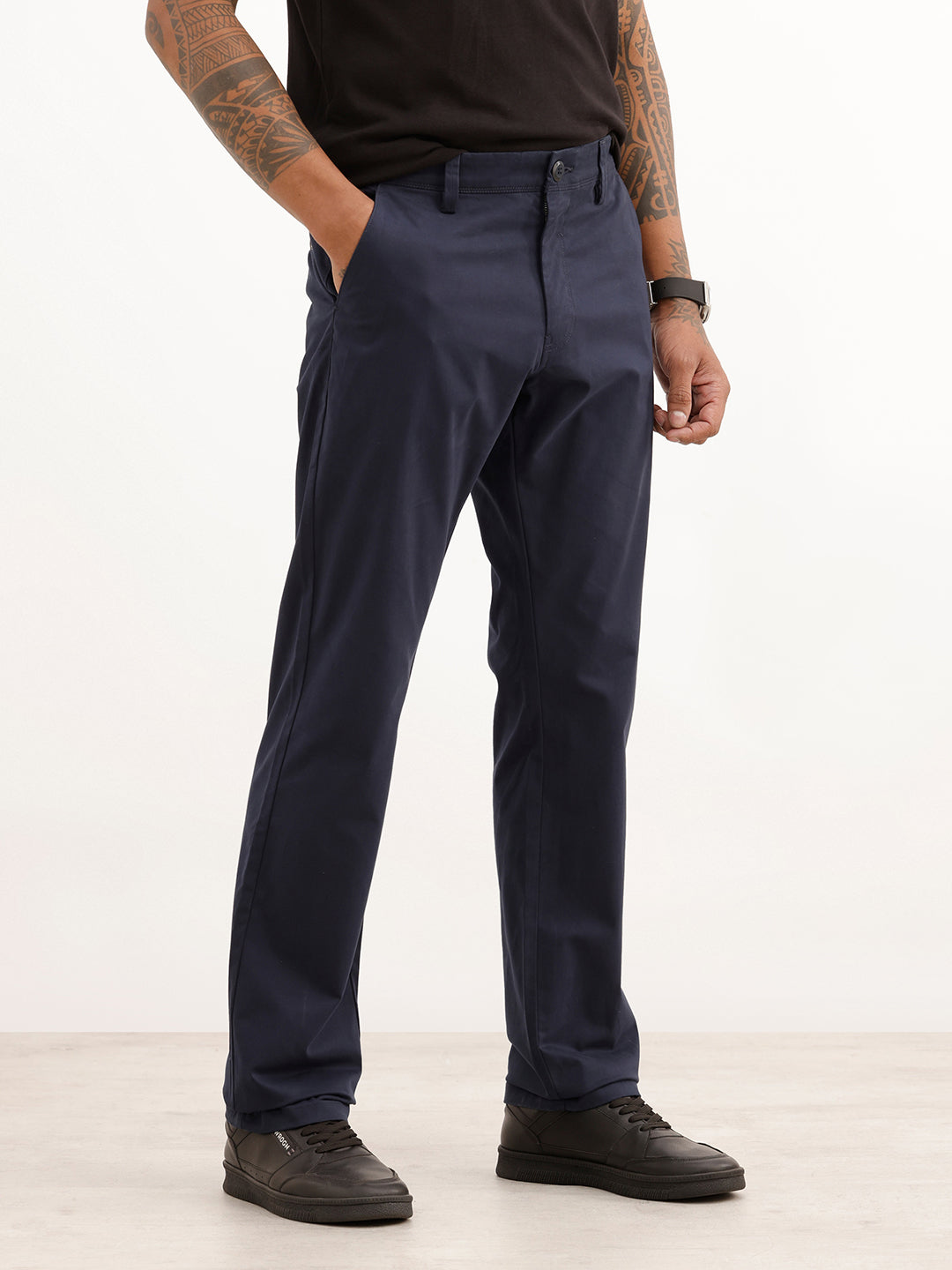 Straight Fit Solid Trouser | Navy Blue