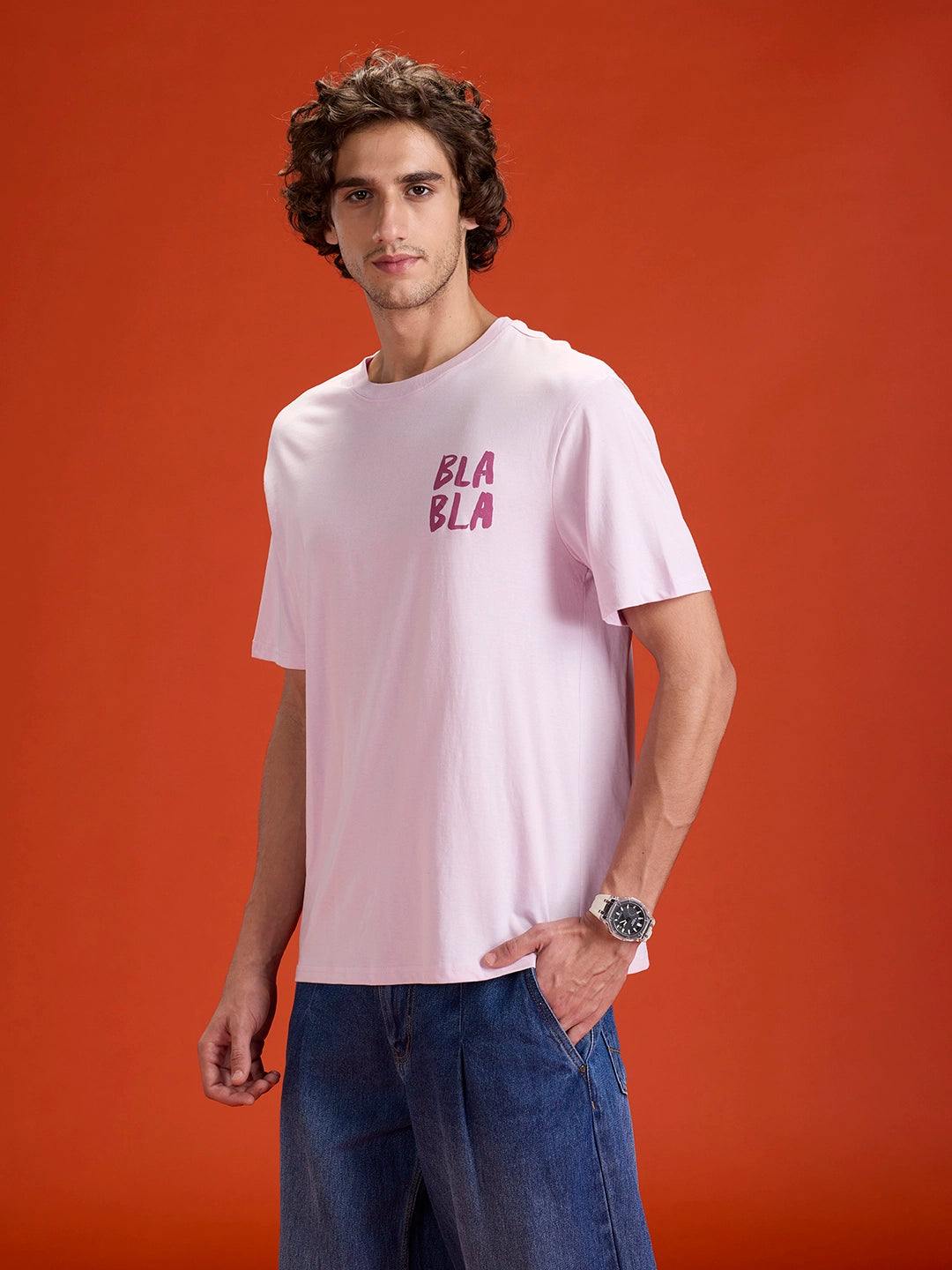 Casual Men Oversized Fit Tee With Graphic | Pink