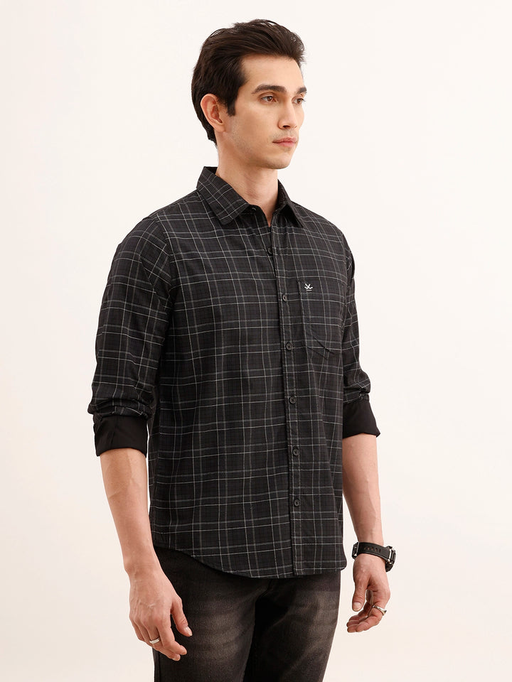 Regular Fit Checkered Shirt | Dark Grey