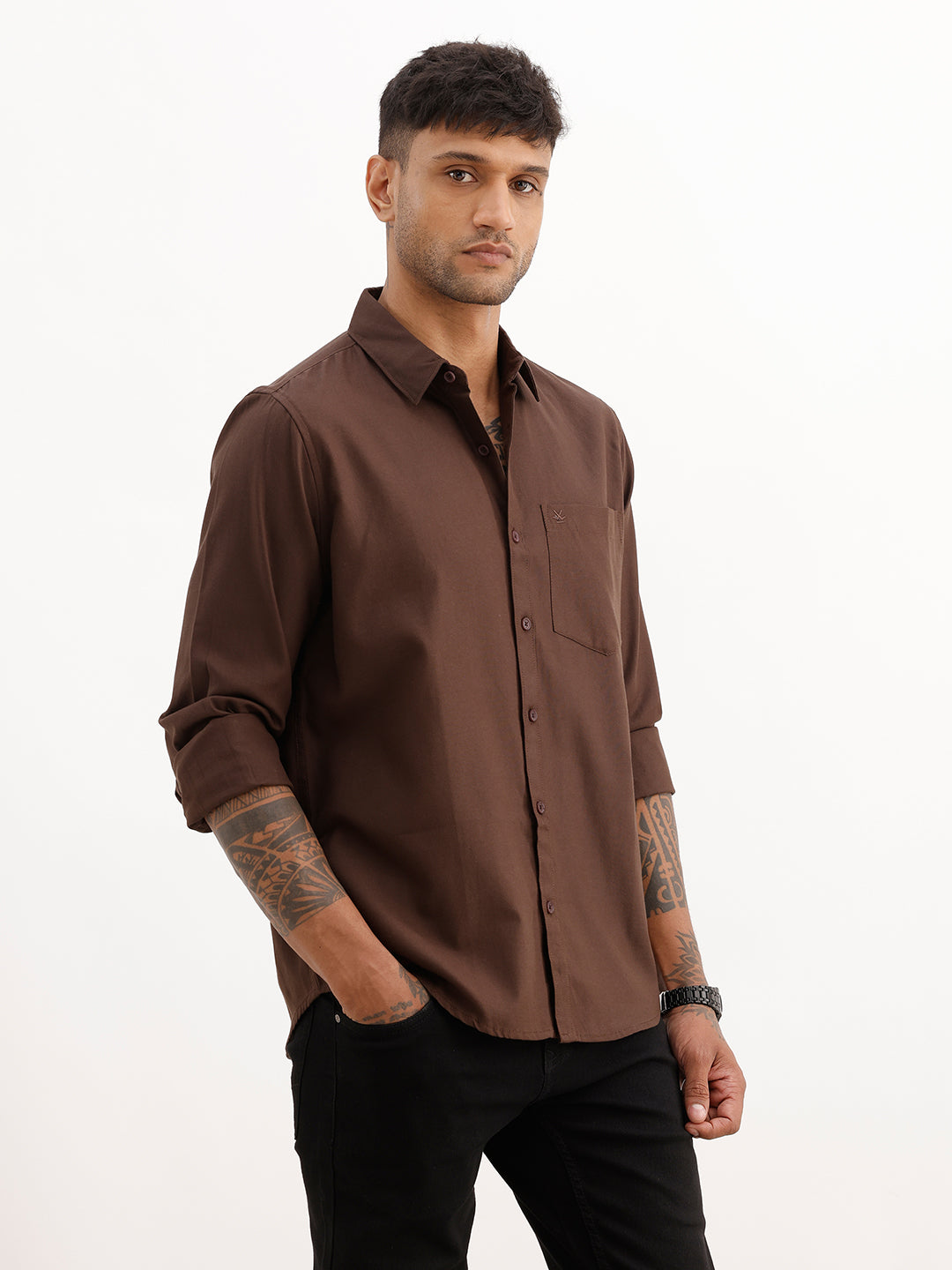 Solid Regular Fit 100% Cotton Shirt | Brown