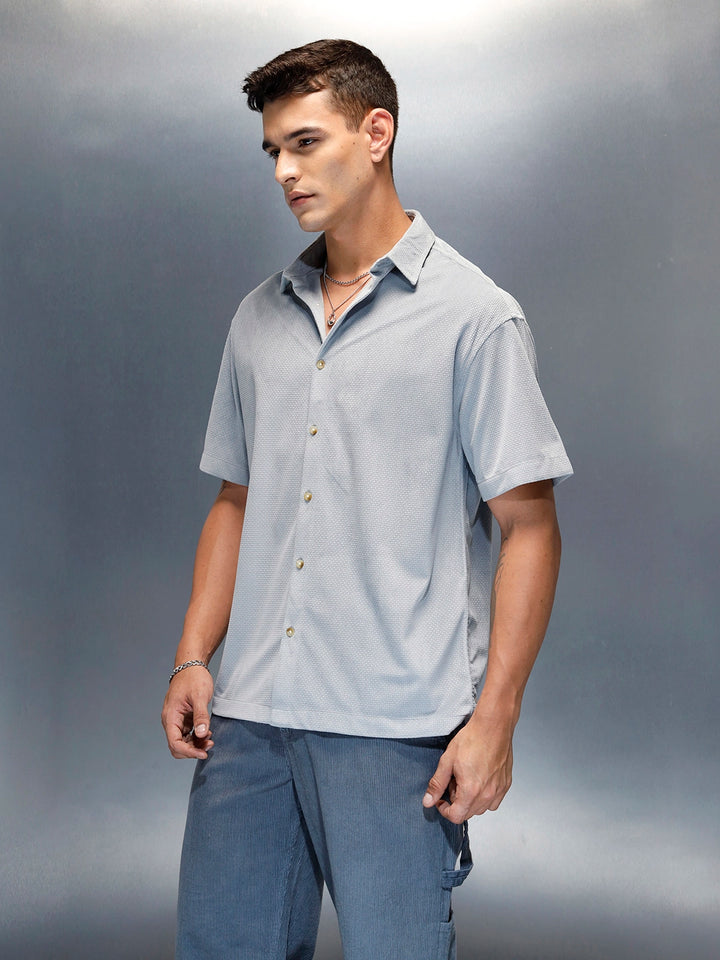 Textured Classic Men’s Oversized Fit Shirt | Grey