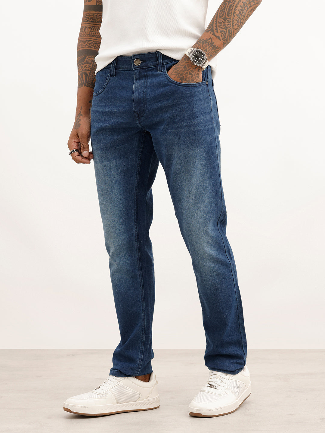 Washed Slim Fit Denim Jeans | Dark Blue