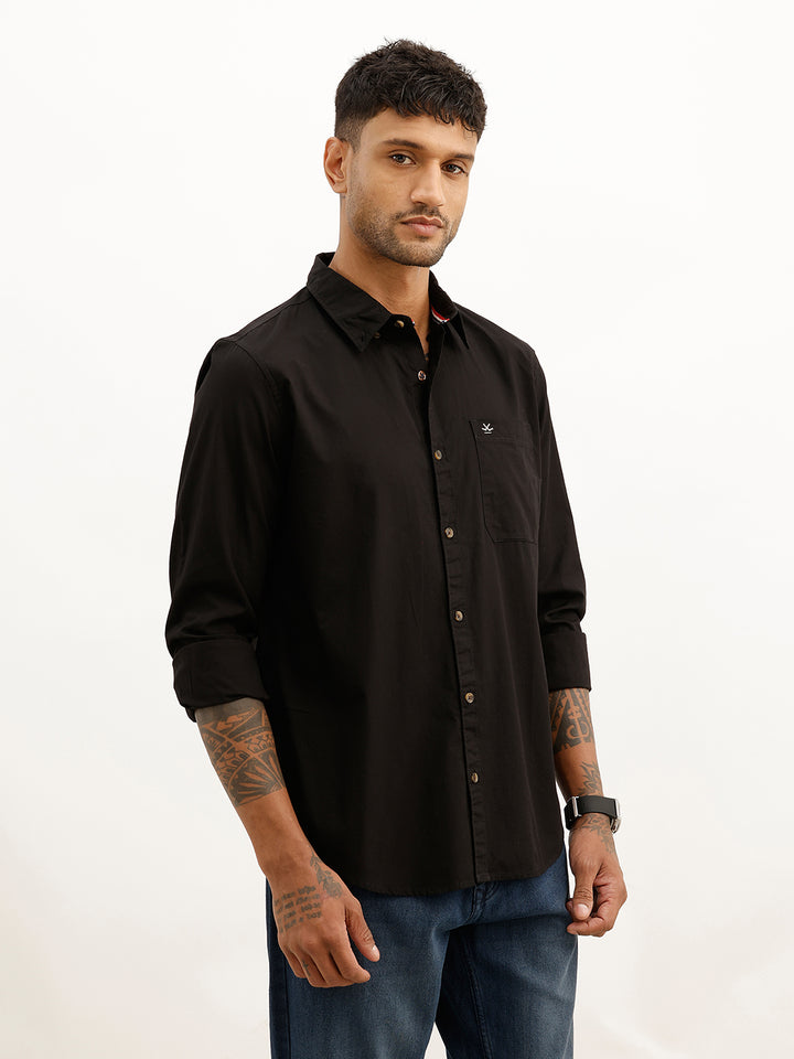 Solid Regular Fit Full Sleeve Shirt | Black