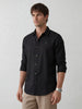 Linen Blend Slim Fit Shirt | Black