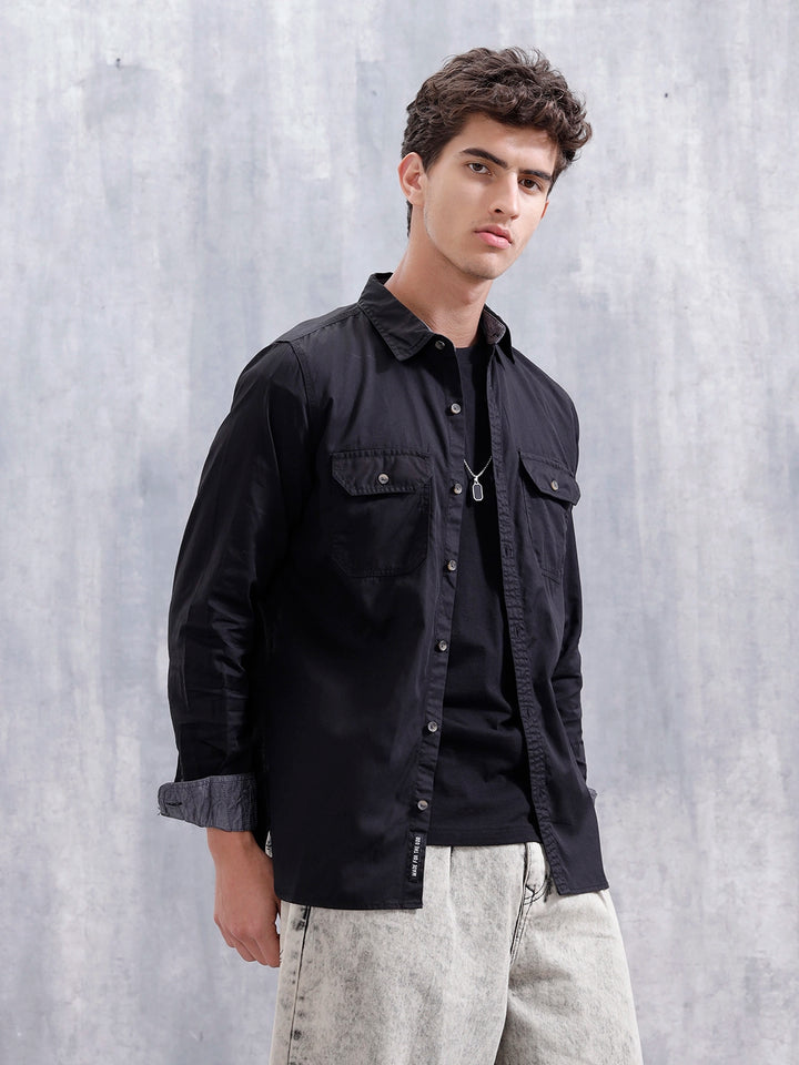 Solid Regular Fit Cotton Shirt | Black