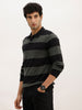 Slim Fit Striped Full Sleeve Polo T-Shirt | Black