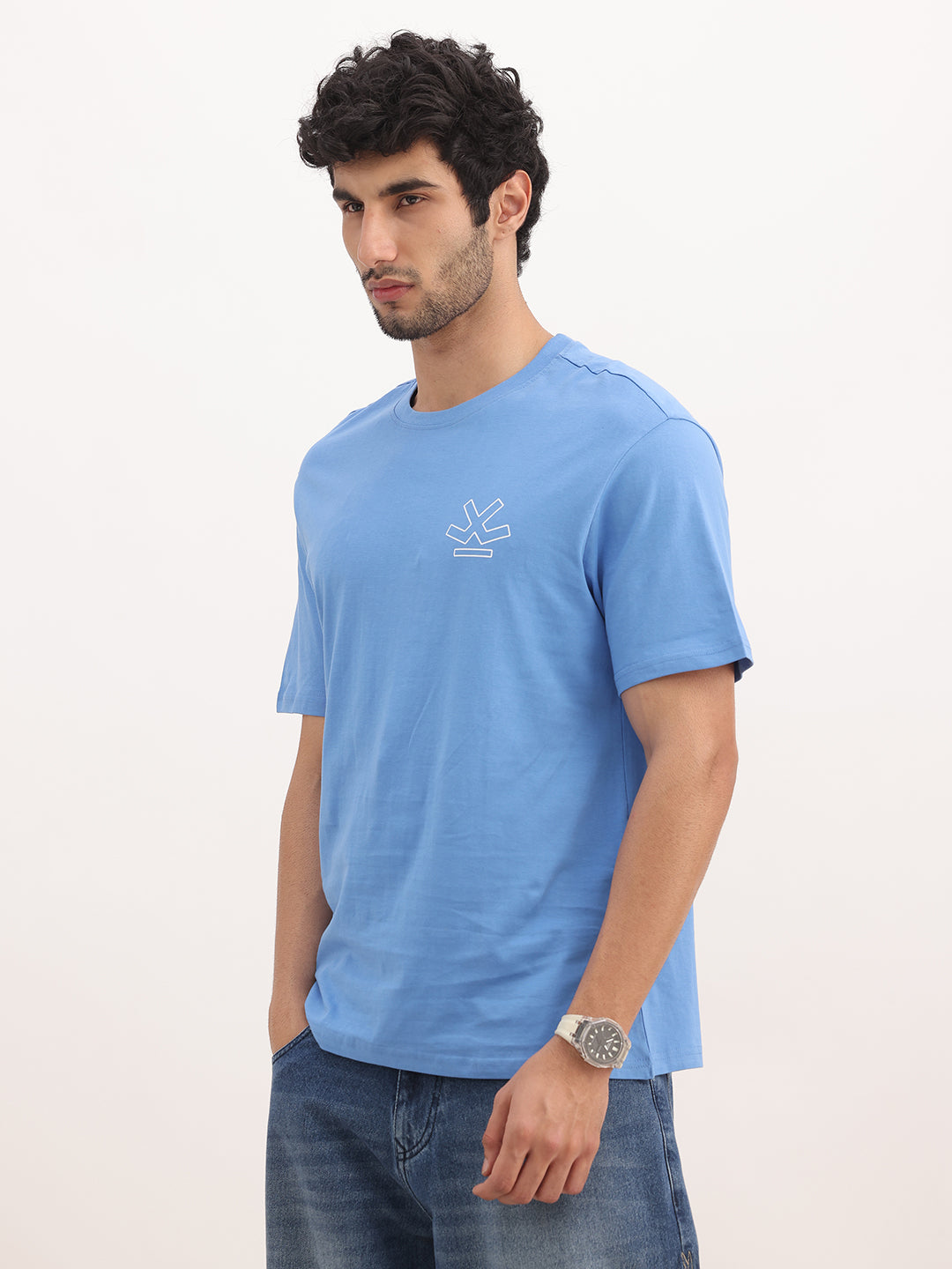 Classic Oversized Placement Printed T-Shirt | Blue