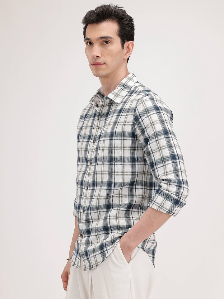 Regular Fit Checkered Shirt | White
