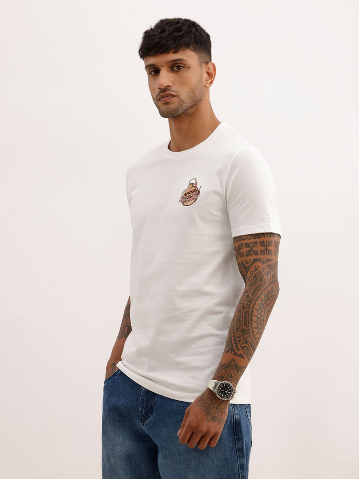Slim Fit Embroidered Detail T-Shirt | Off White