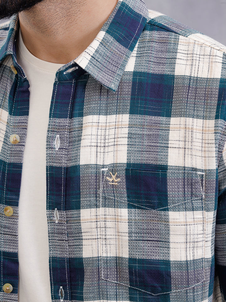 Space Dyed Check Shirt In Slim Fit | Teal