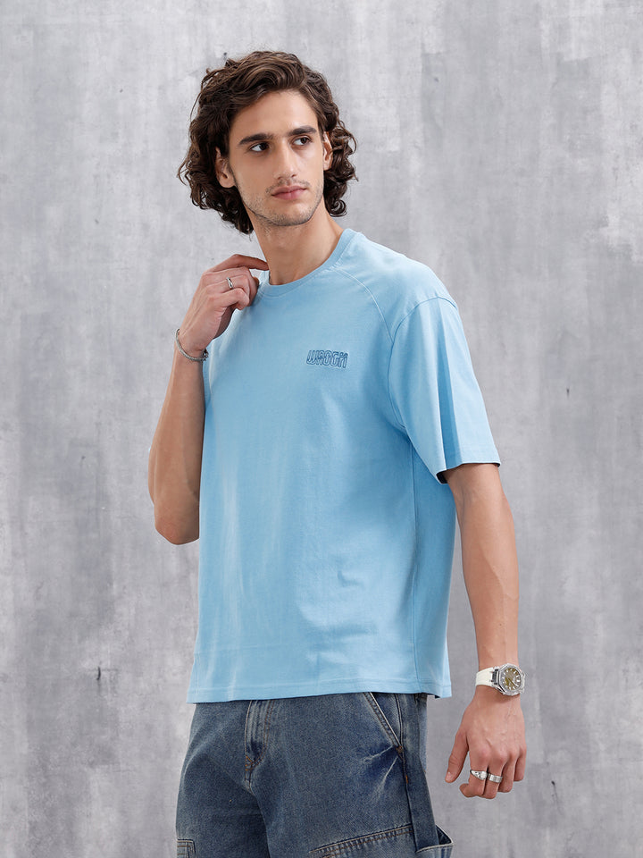 Oversized Crew Neck T-Shirt With Puff Print | Light Blue