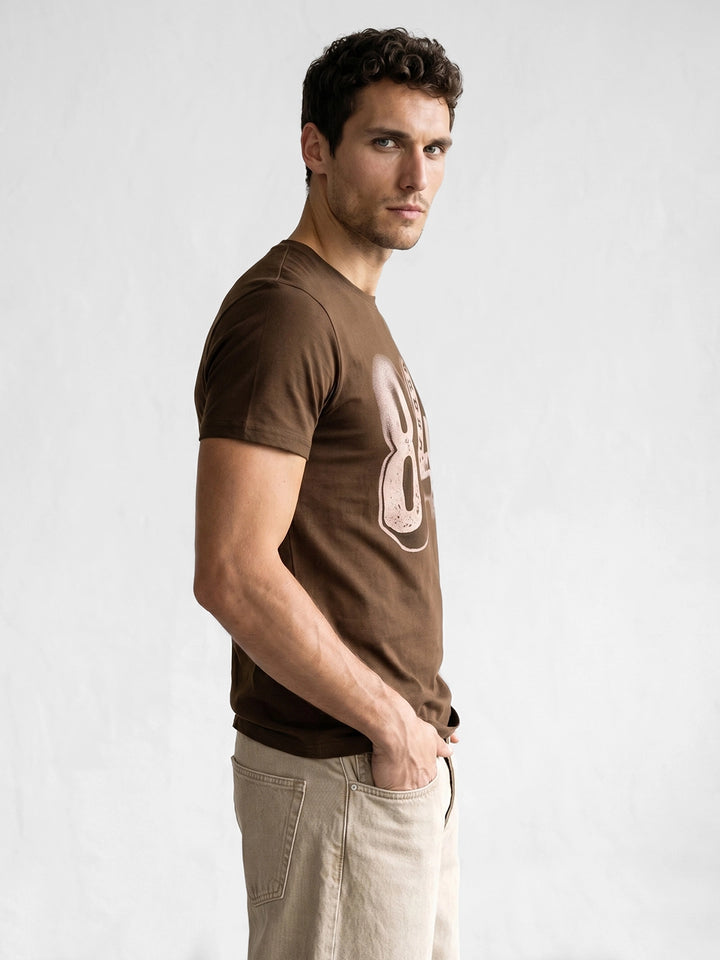 Slim Fit Placement Printed T-Shirt | Brown