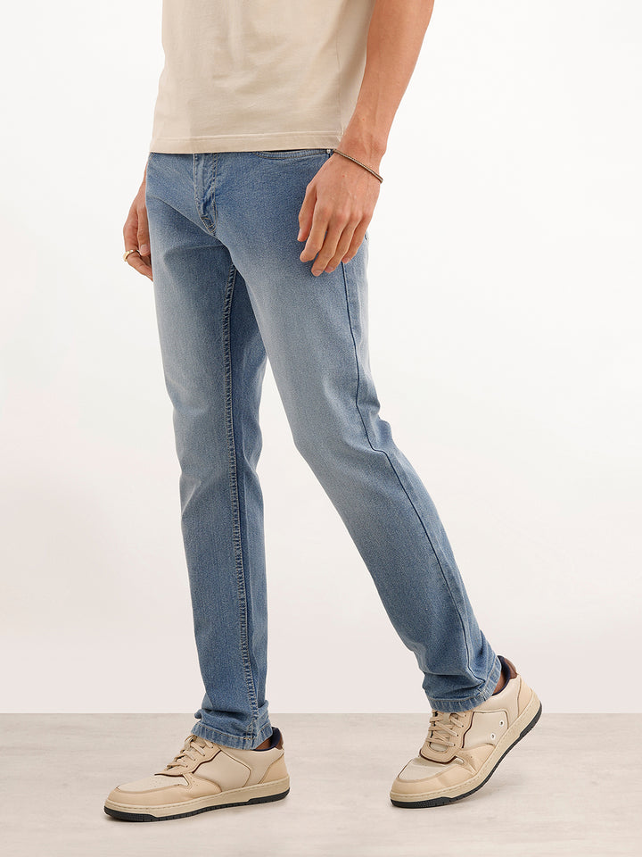 Faded Slim Fit Mid Rise Denim Jeans | Light Blue