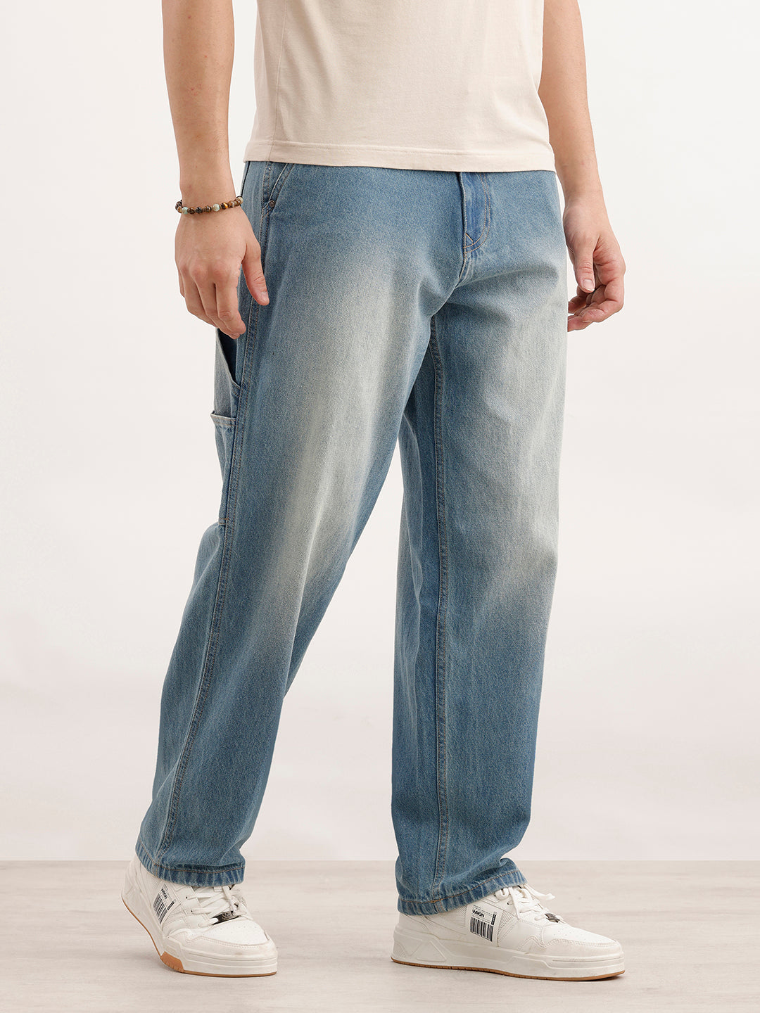 Loose Fit Faded Denim Jeans  | Light Blue