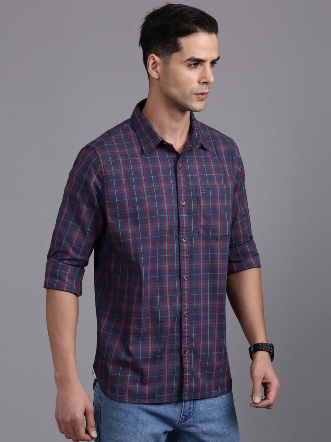 Checked Cotton Navy Blue Shirt