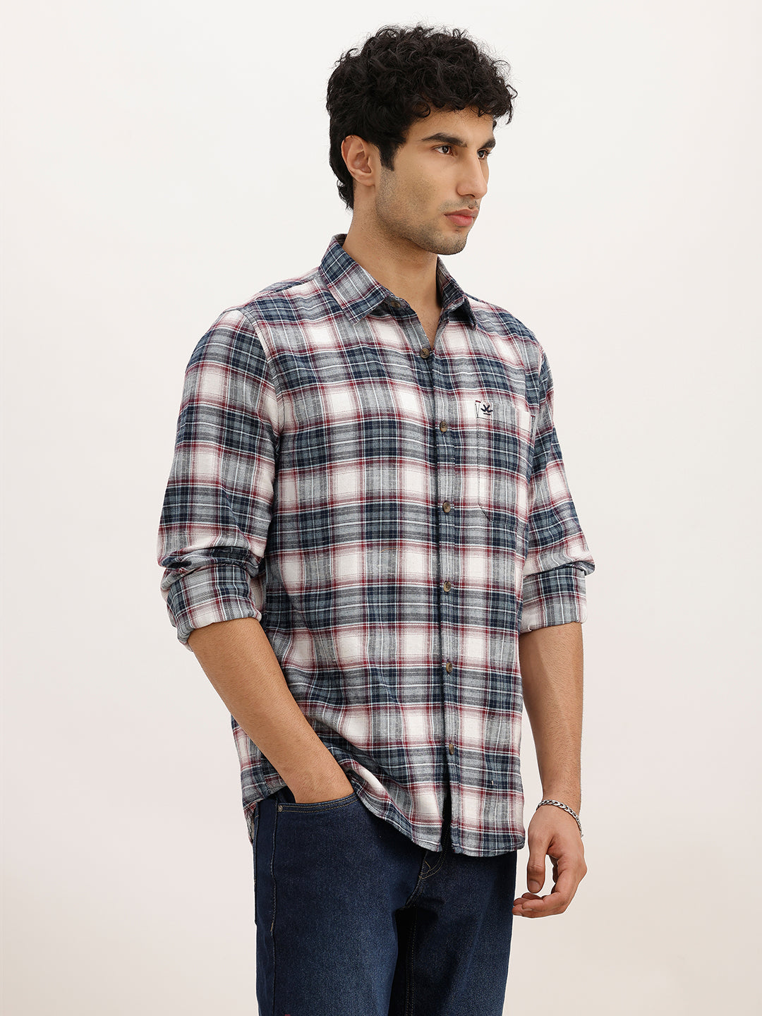 Slim Fit Checkered Full Sleeve Shirt | Blue