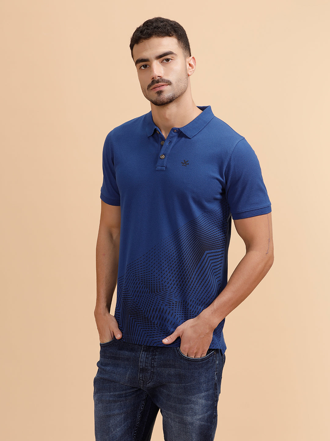 Pixel Placement Print Polo T-Shirt | Blue