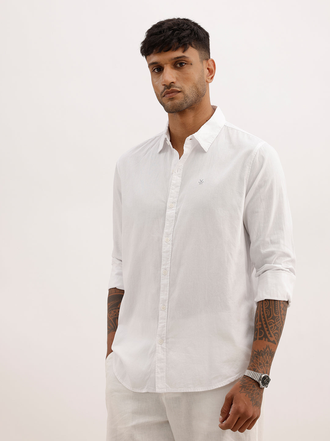 Solid Slim Fit 100% Cotton Shirt | White