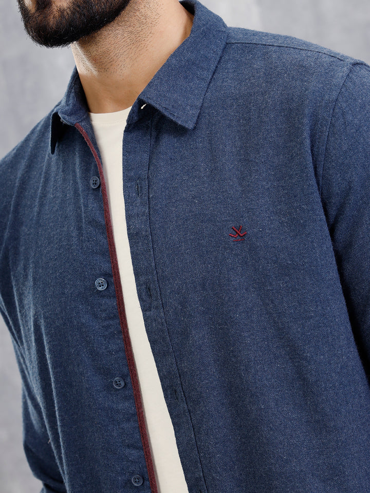 Melange Fabric Smart Shirt In Slim Fit  | Navy Blue
