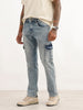 Textured Straight Fit Denim Cargo | Light Blue
