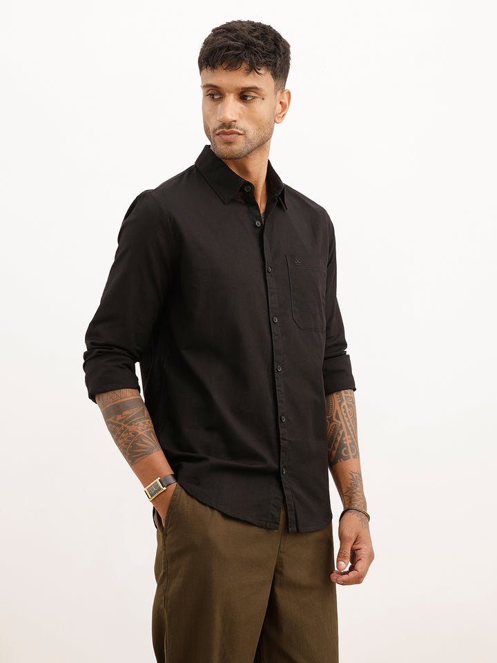 Solid Regular Fit Full Sleeve Shirt | Black