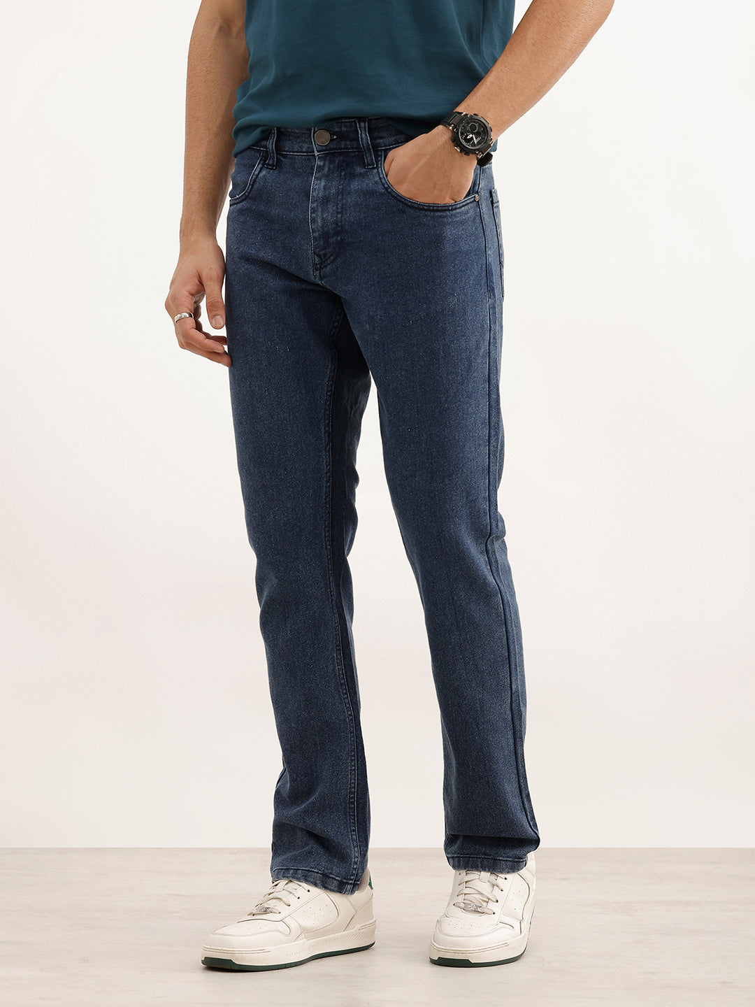 Washed Straight Fit Denim Jeans | Blue