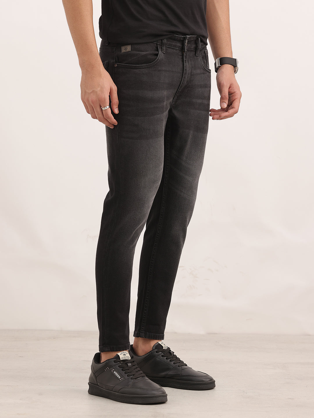 Solid Skinny Crop Denim Jeans | Dark Grey