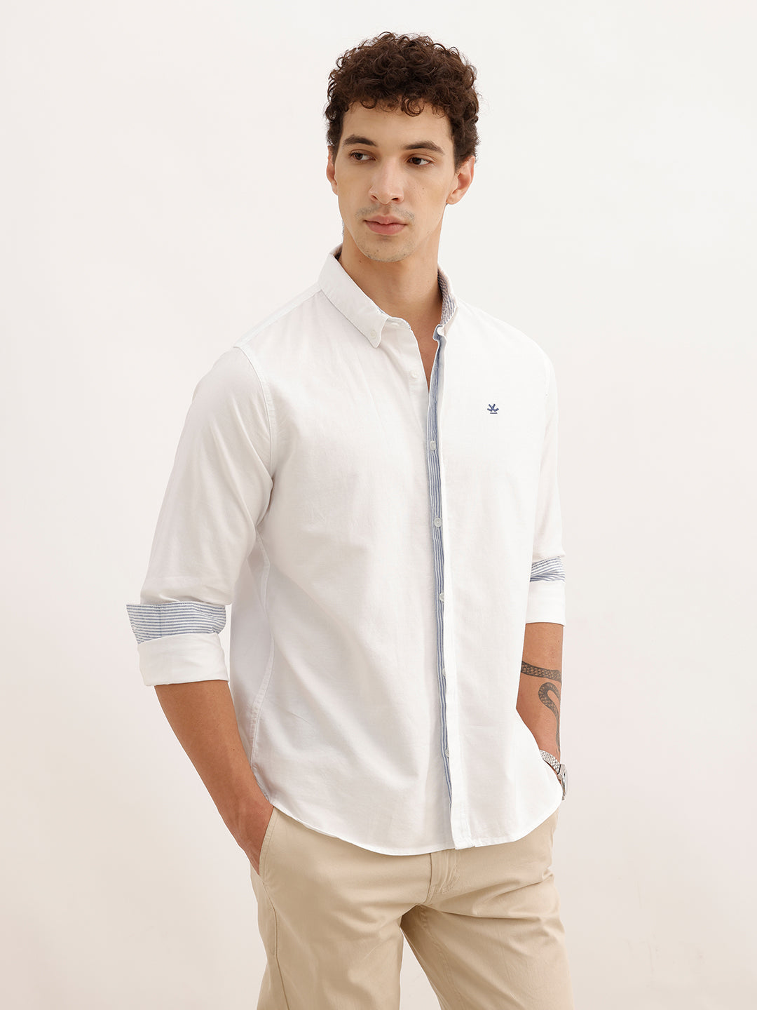 Classic Slim Fit Double Placket Detail Shirt | White