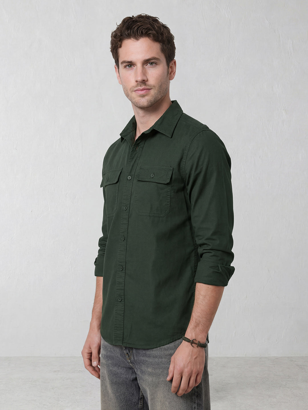 Contemporary Double Pocket Slim fit shirt | Dark Green