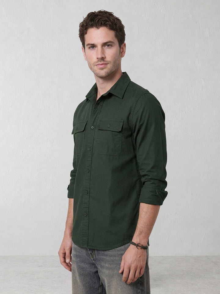 Contemporary Double Pocket Slim fit shirt | Dark Green