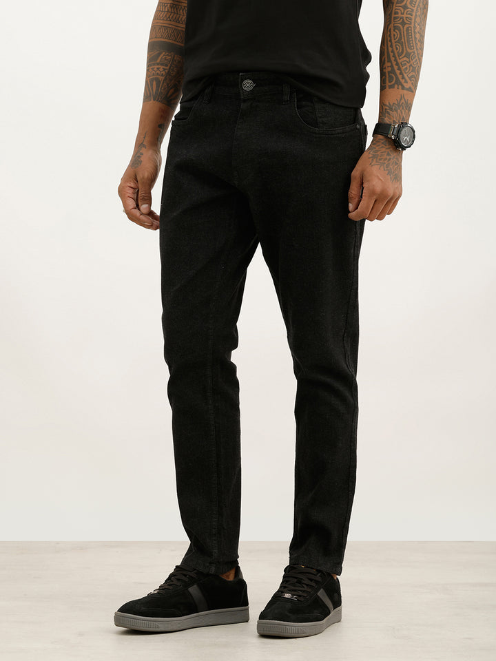 Solid Slim Cropped Denim Jeans | Black