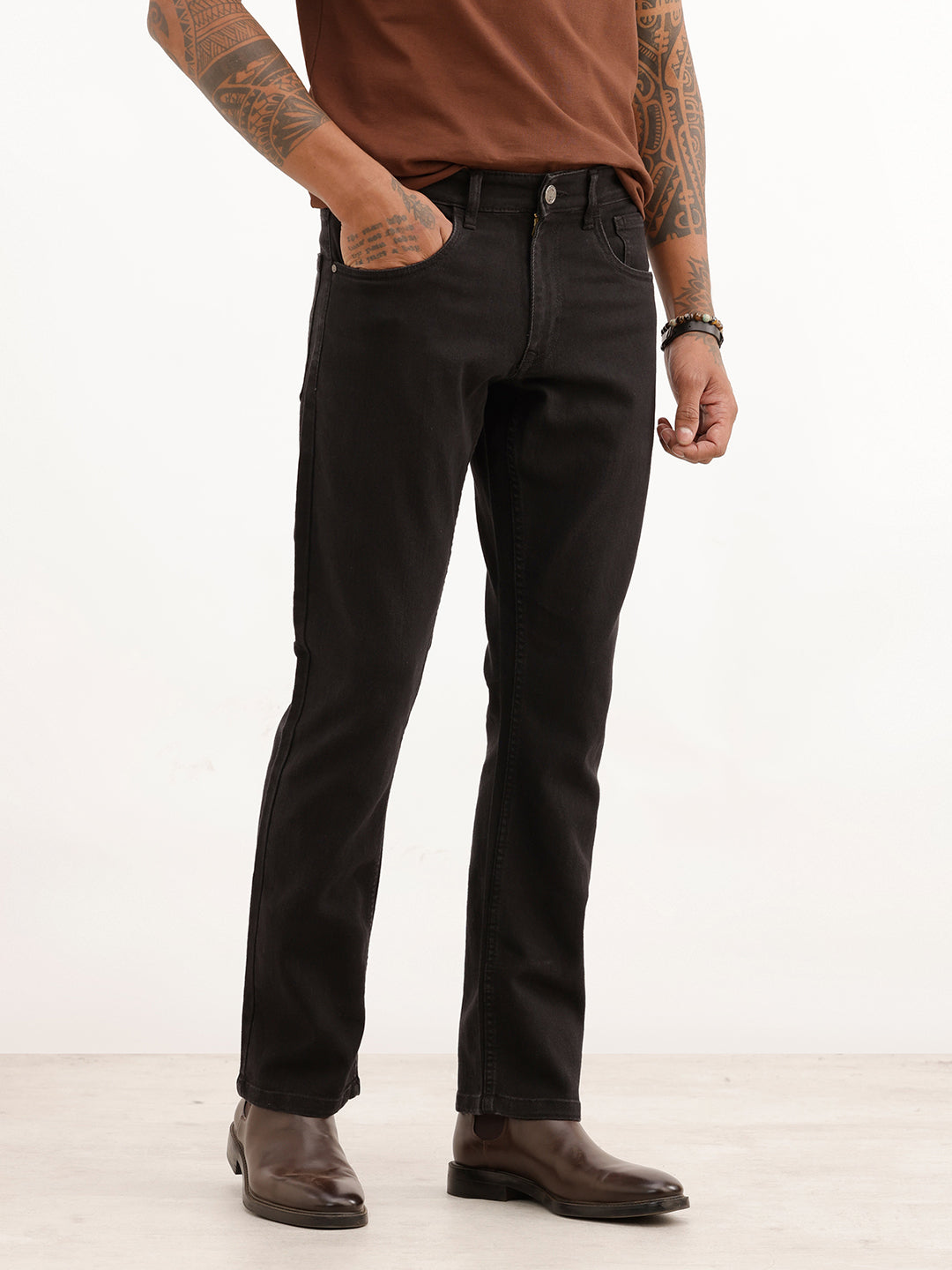 Solid Straight Fit Denim Jeans | Black