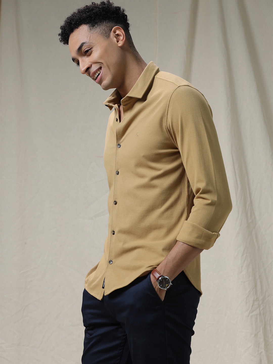 Solid Woven Khaki Shirt