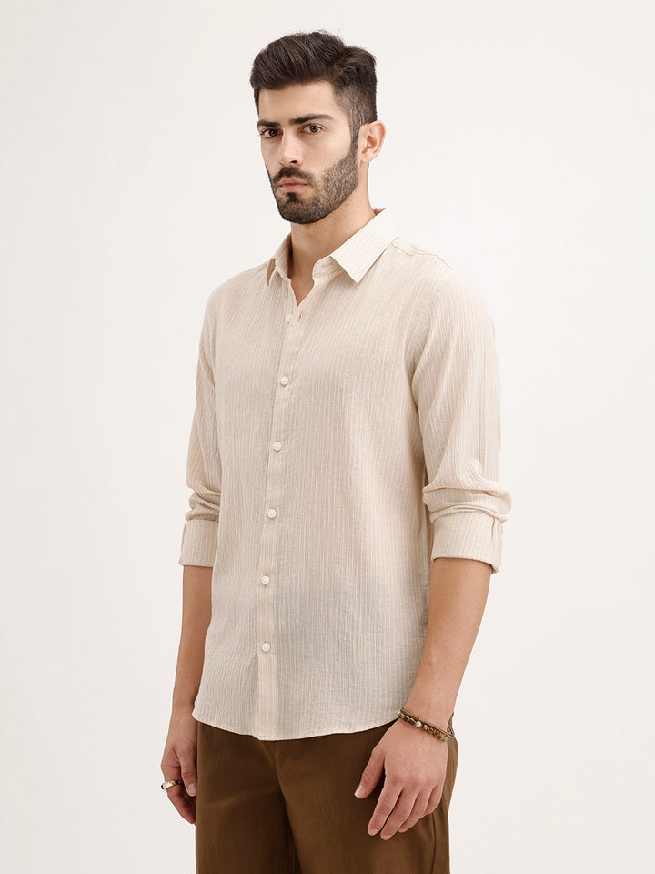 Slim Fit Striped Shirt | Beige