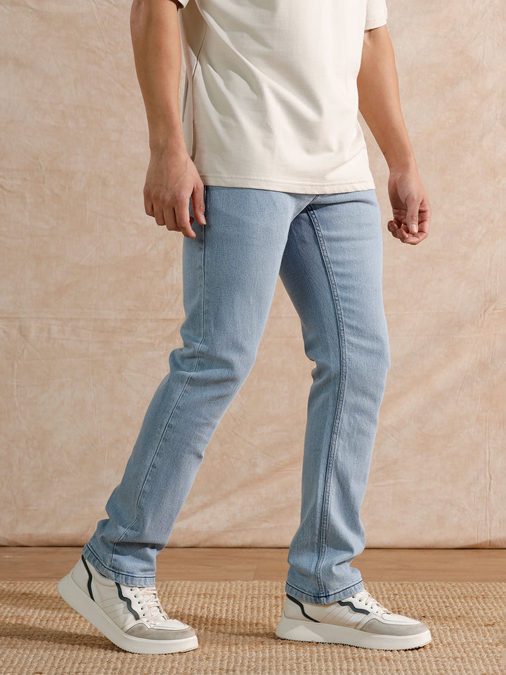 Solid Heavy Fade Straight Fit Jeans | Light Blue